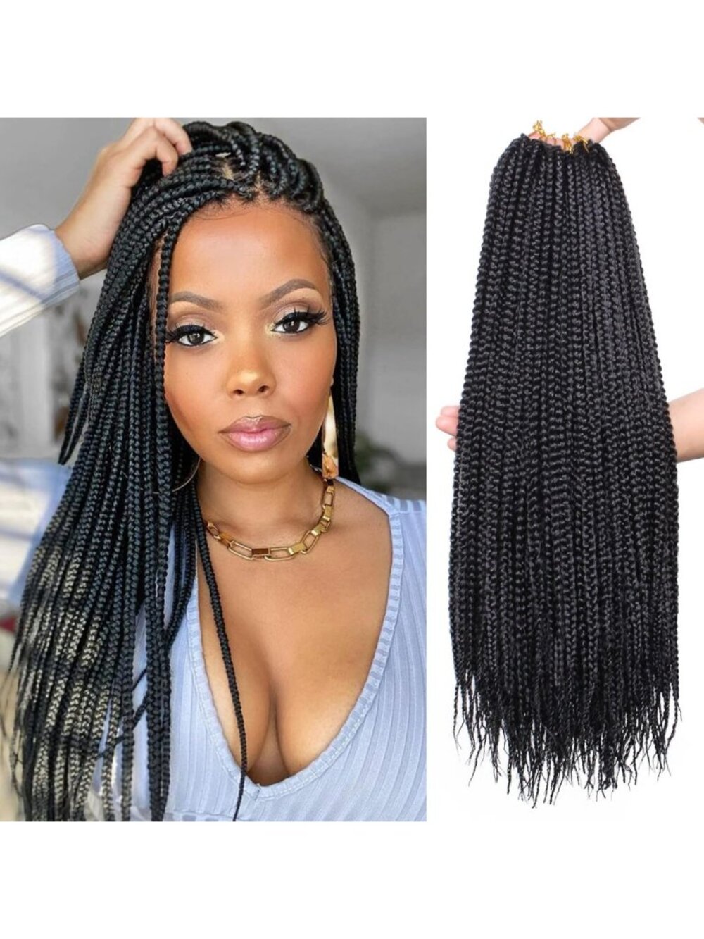8 Packs 18" Medium Knotless Box Braids Crochet Hair Extensions - Pre-Looped